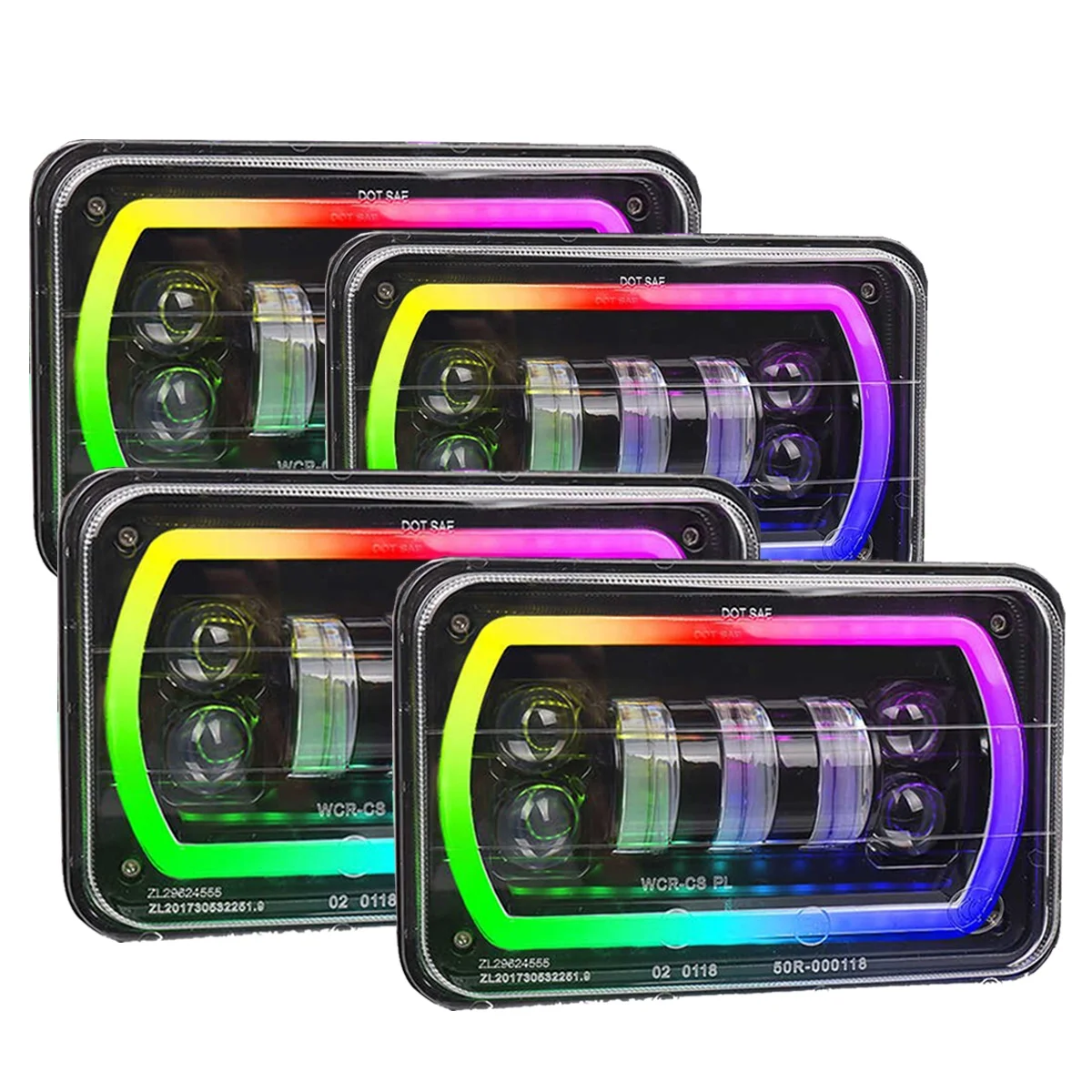 RGB Halo 4X6 Led Headlights With Music Mode Seal Beam Replace H4651 H4656 H4666 Headlights for Truck Peterbilt Kenworth Ford Mon