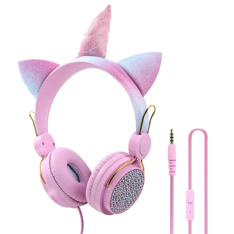 Cute Headphone Anime Children & Girls Gift Unicorn Cotton Headphone Wired Kids Headsets