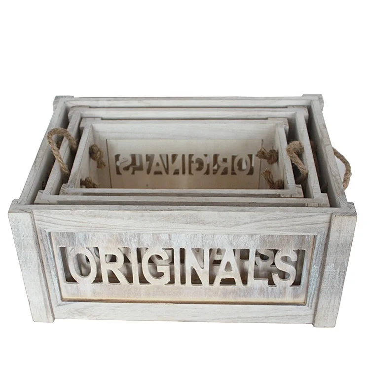 
Wholesale packing gift craft wooden Product storage vegetable fruit shipping crate box bins baskets with hand 