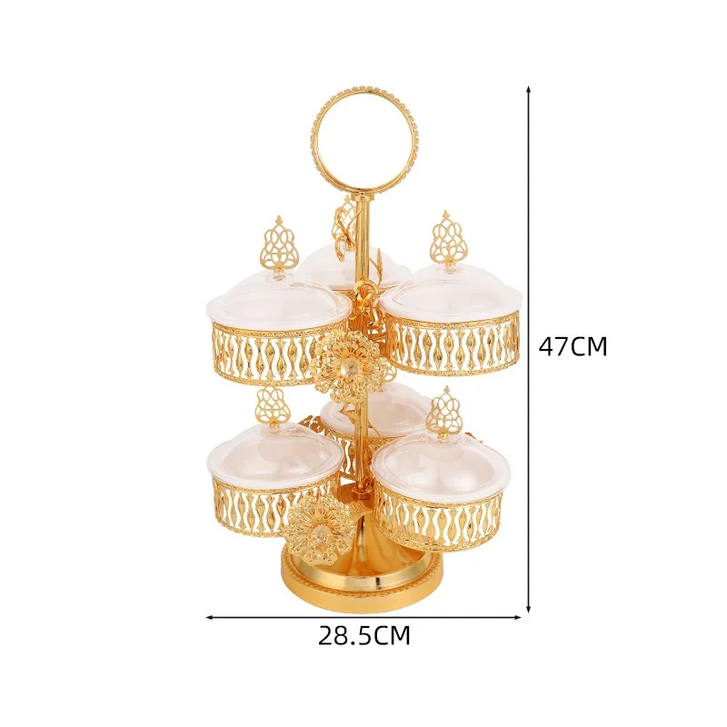 Table Wedding Display Decorative Gold Silver Deco Plated Round Dry Fruit Candy Box Table Display Serving Candy Tray 6 Bays