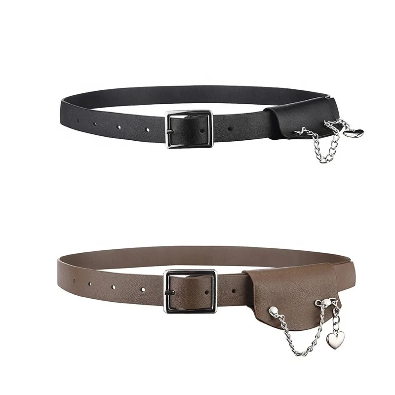 Belts PU custom belts women belts for casual jeans with coin purse chain pocket