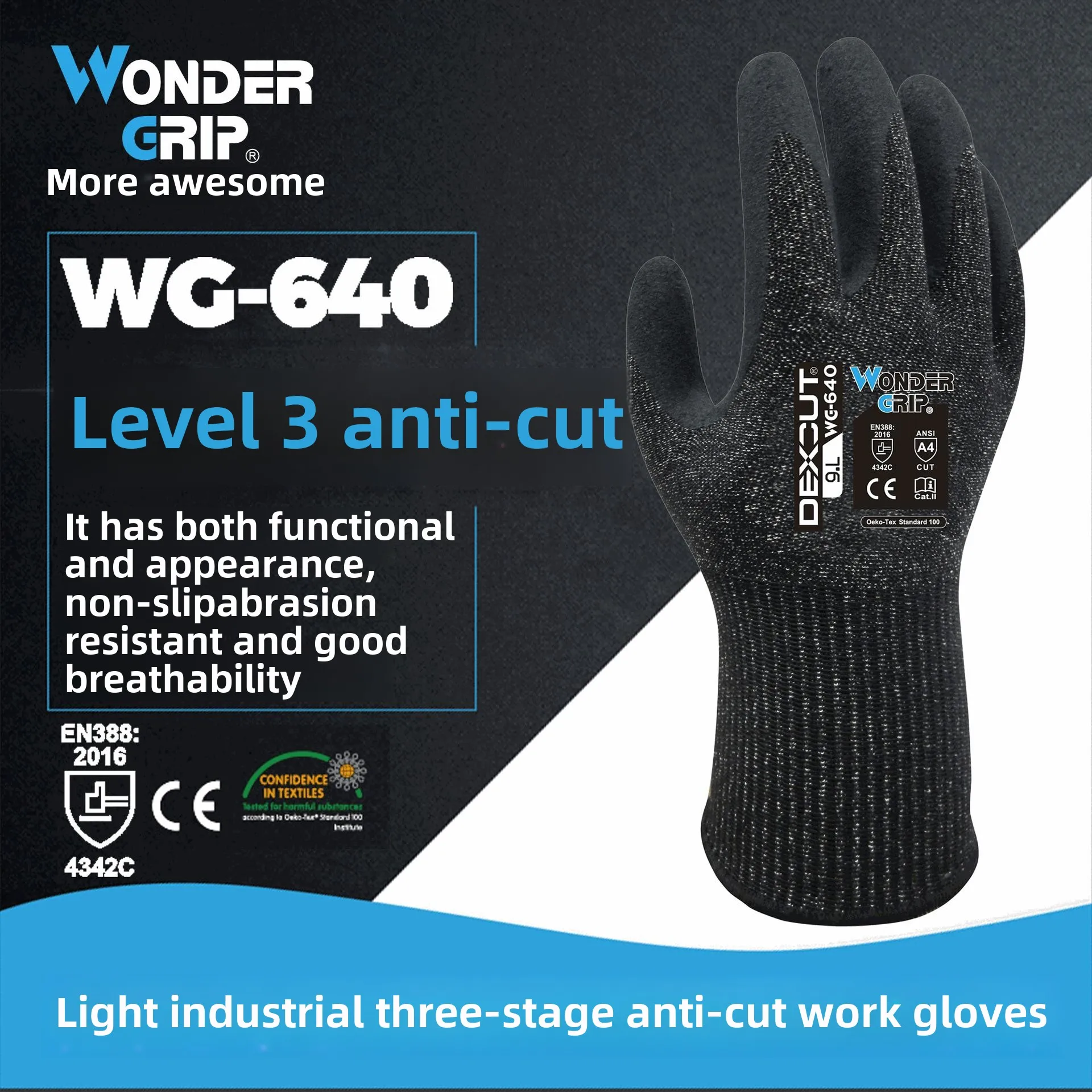 13 gauge  4342C  Nylon Work Gloves Three C level Anti-Cut Comfortable Smart Wear-Resistant Nitrile Labor Protection Oil-Proof