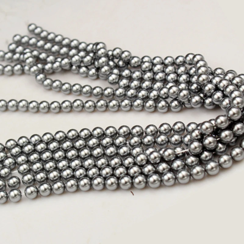 4-12mm Classic Round Natural Seashell Pearls, Dark Gray and Light Gray Beads DIY Sweater Necklace Beading Accessories
