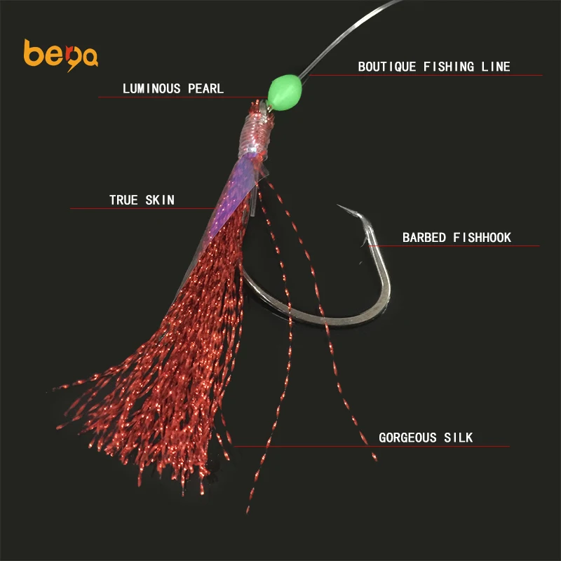 KILLER Saltwater Flasher Fish Skin Feather Sabiki Bait Rigs fishing lures with two hooks