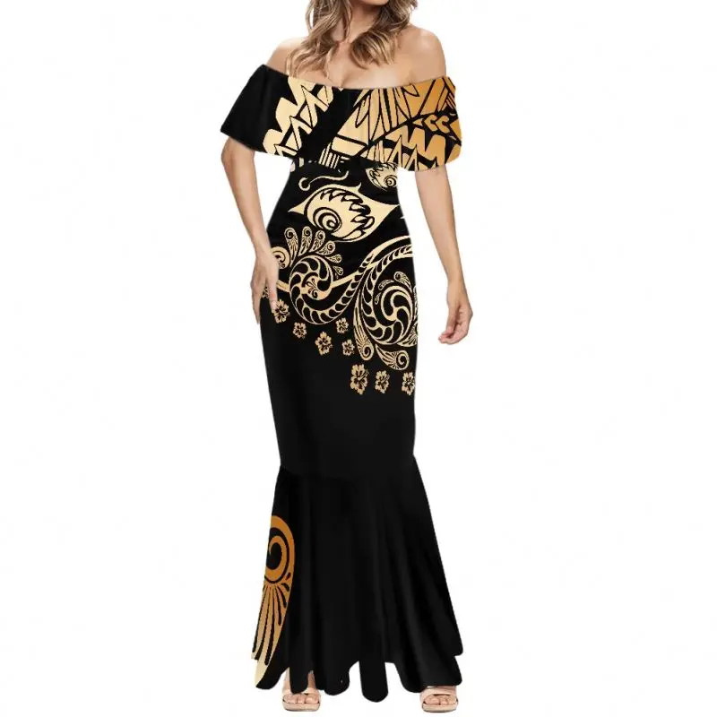 fishtail evening dresses new model Polynesia Tribal Printed Puletasi Maxi Dresses Women Wholesale Bodycon Dress Women