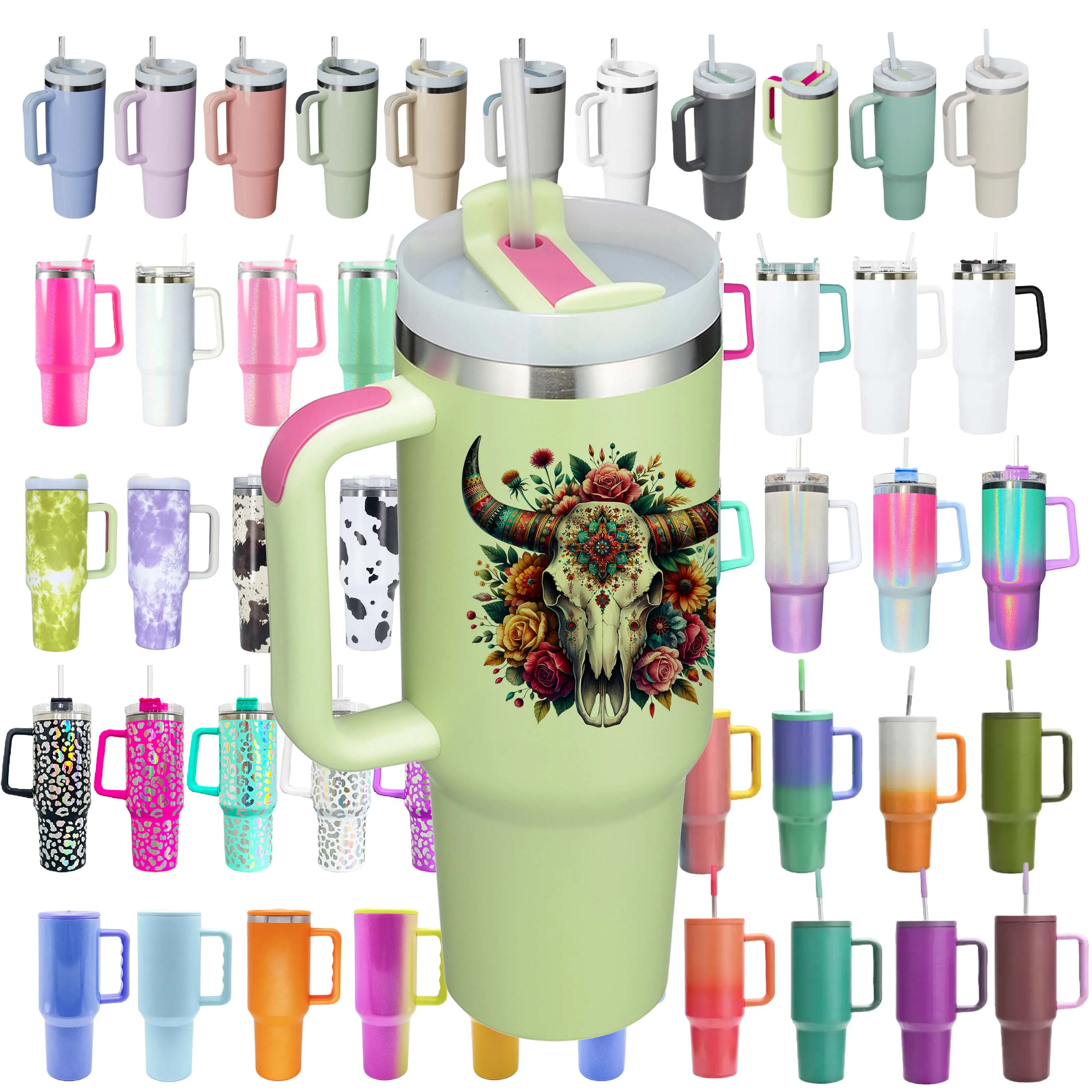 Hot Sale Wide Mouth Vacuum Insulated Car Coffee Mugs Customizable Stainless Steel Custom Tumblers 40oz Tumbler with Handle