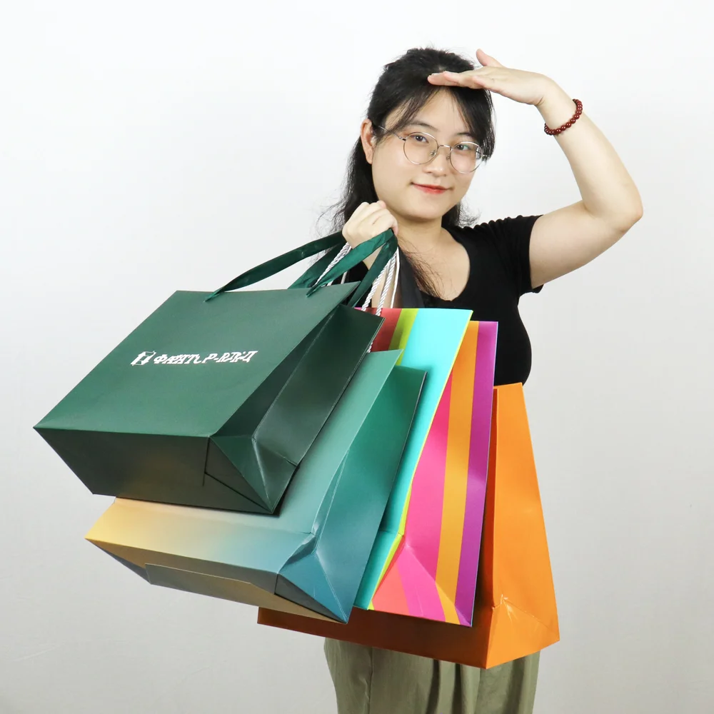 custom gift packaging bag eco friendly cotton reusable restaurant drawstring paper bags high quality iridescent shopping bag