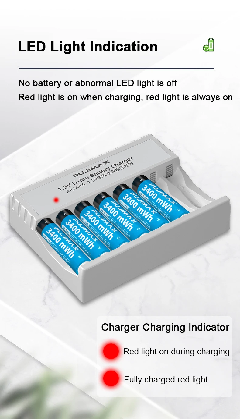Pujimax 4 Слот 1 5 v зарядное устройство для литиевой батареи aa Li-Ion usb комплект из 4-х предметов с 3400mWh литиевые пакет