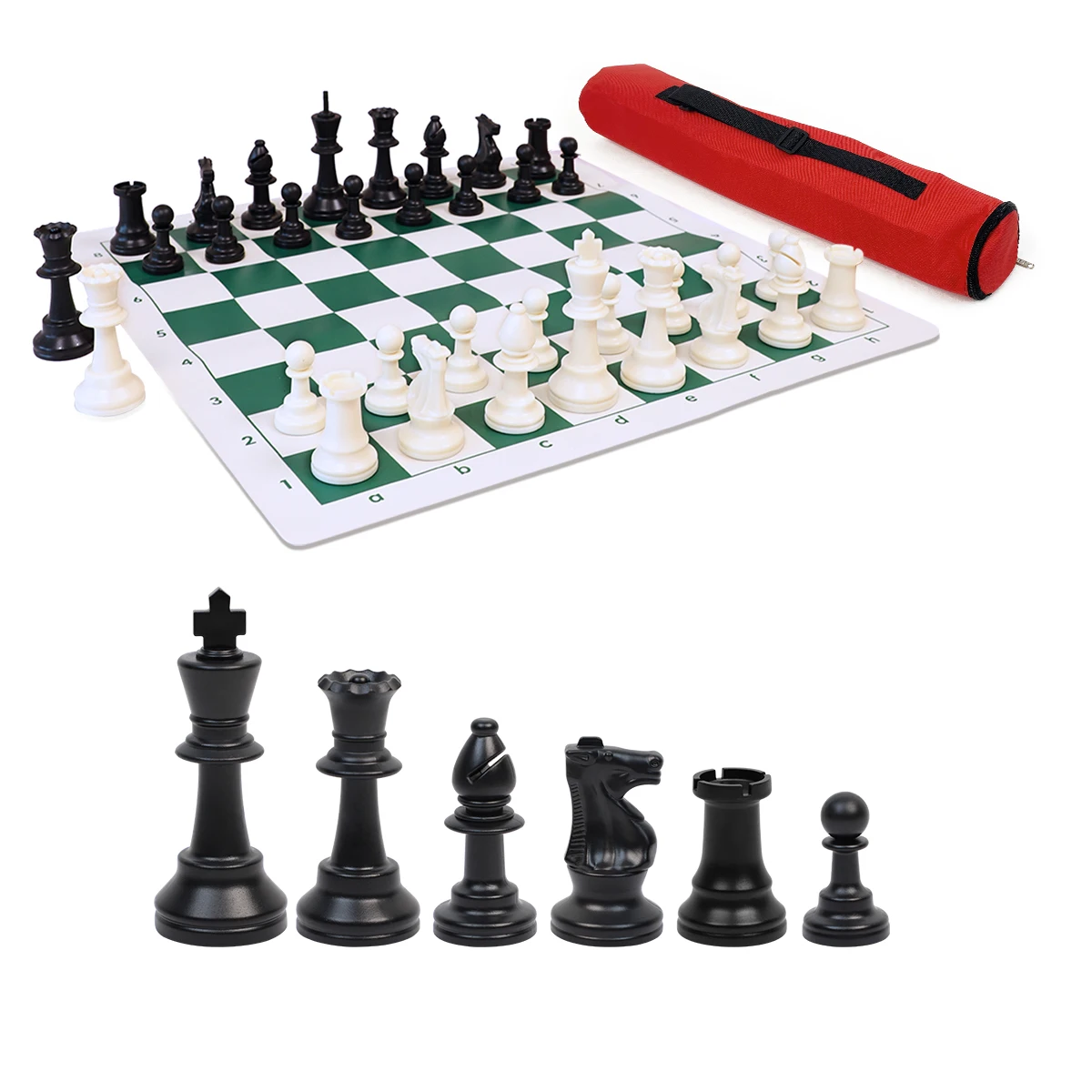Custom nylon outdoor chess bag+20 inch vinyl tournament chess sets board+Heavy PS material 3.75 inch king luxury chess pieces