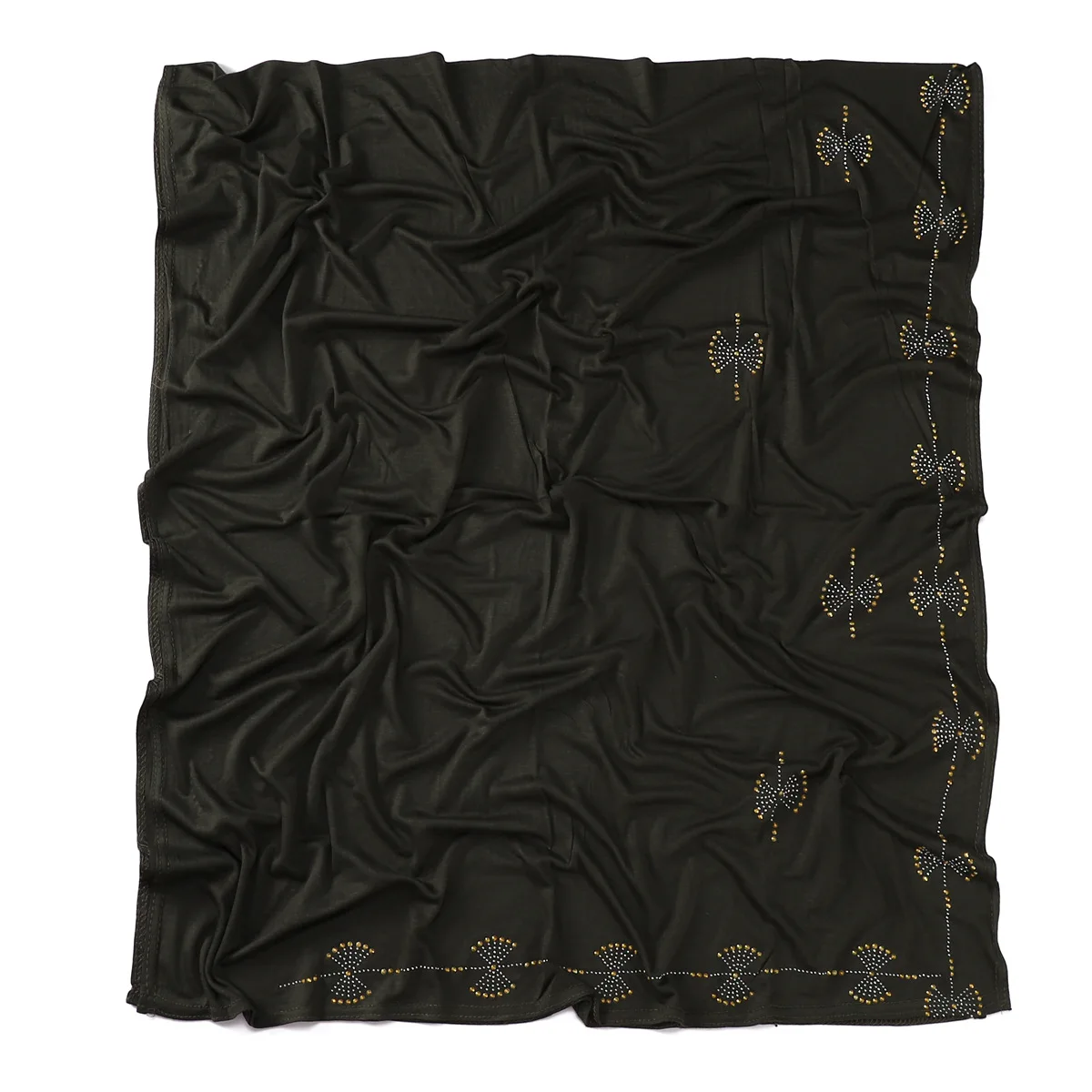 2023 Bow Crystal Muslim Rhinestone Warm Long Jersey Hijab Shawl Solid Color Cotton Headscarf