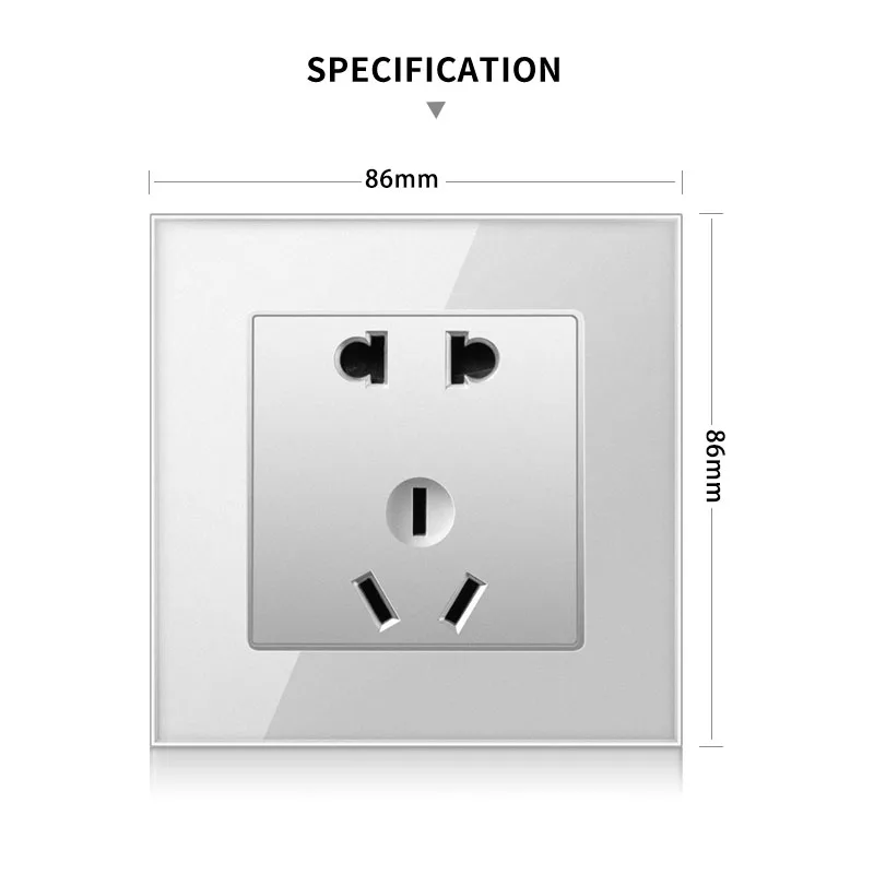 Tempered crystal glass 86 * 86mm panel China 3C standard five hole socket plug
