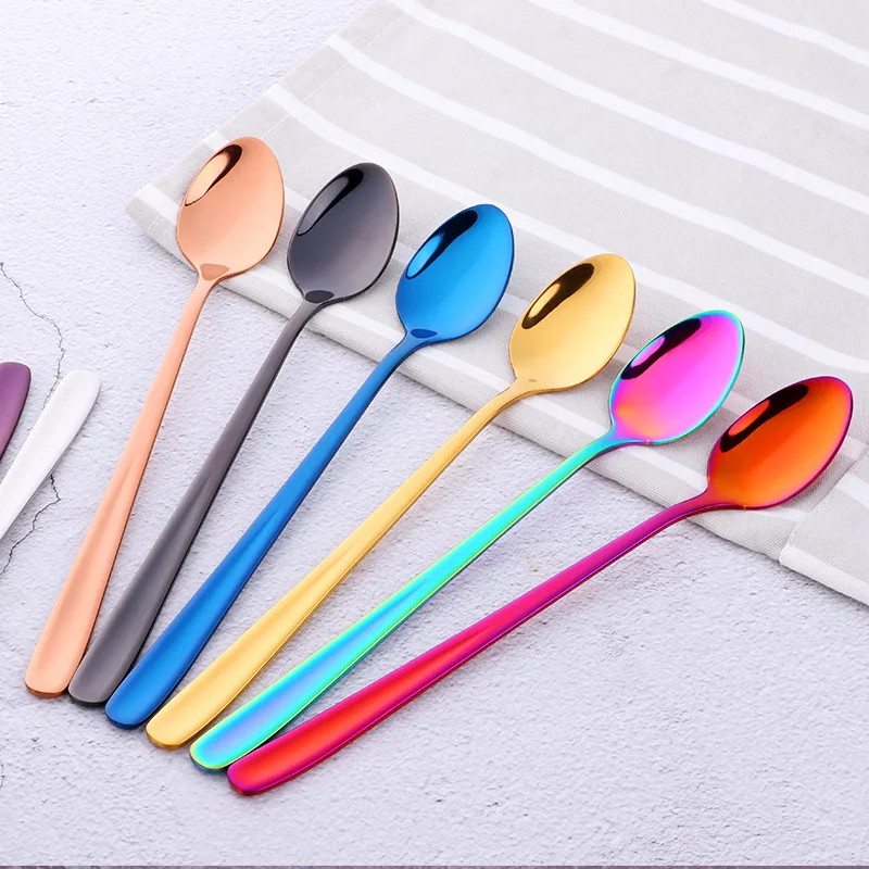 Wholesale cheap custom home hand polish stainless steel tea sugar coffee serving spoon long handle ice cream latte spoon