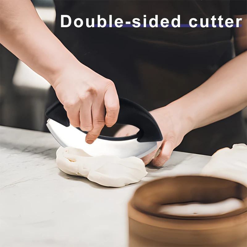 Stainless Steel Double Blade Mezzaluna Mincing Knife for kitchen manual vegetables cutter chopper