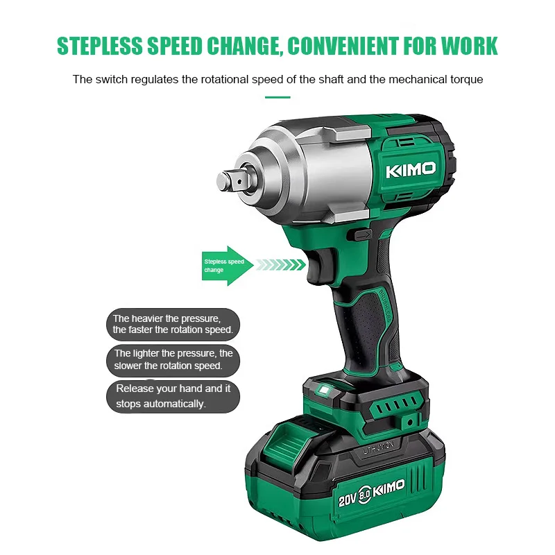 kimo 1/2 square head lithium brushless electric wrench 20V brushless variable speed impact wrench