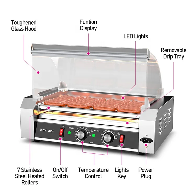 Commercial Snack Food Equipment Hot Dog Grill Machine With 7 Rollers