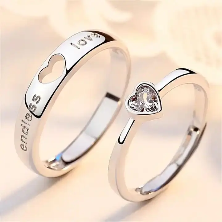 Trendy Couple Engagement Ring Hollow Heart Ring Ove Gift Zircon Stone Forever Endless Love Pair Finger Rings Women Men