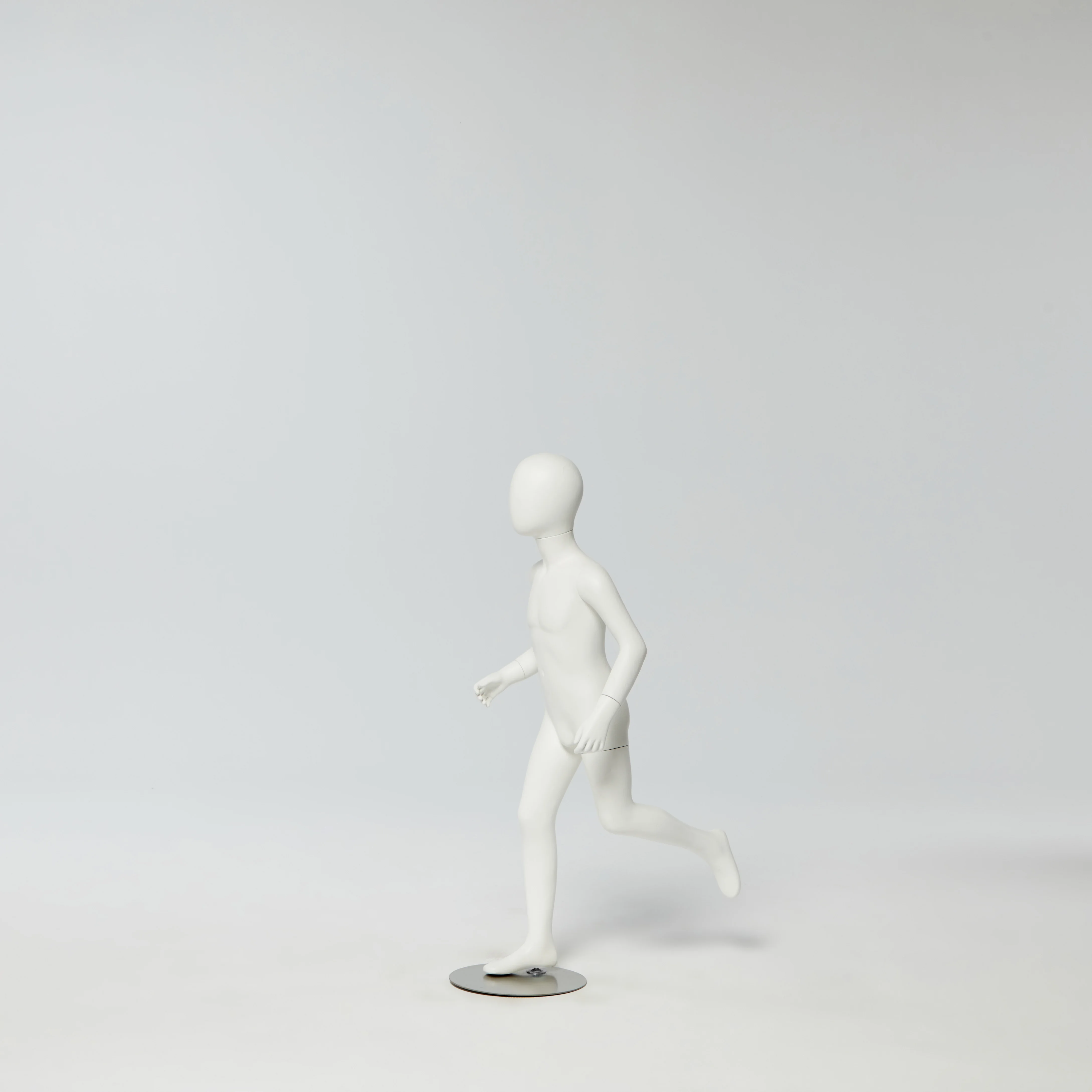 Fashion store Window Display Full Body  Egg face Matte White Kid running Mannequin