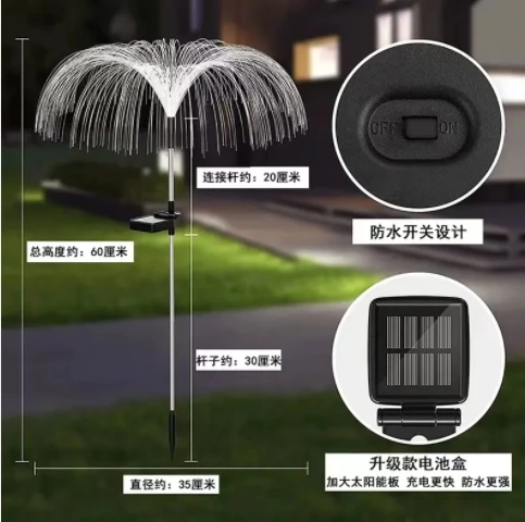 Garden landscape decoration IP65 outdoor waterproof LED solar fiber optic light jellyfish fountain light garden solar lawn light