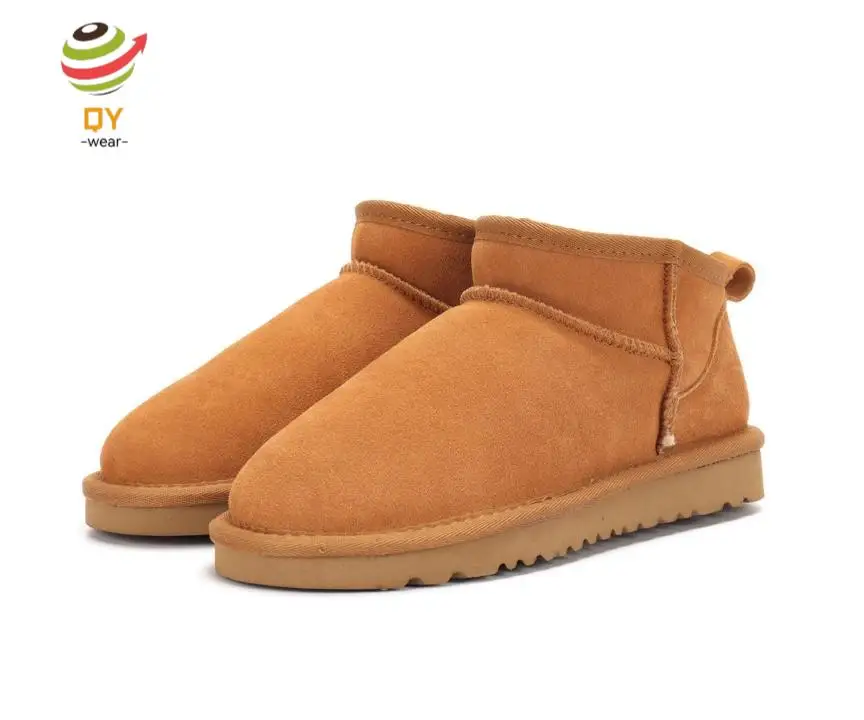 QY726 Wholesale Winter Outdoor Genuine Leather Anti Slip Girl Warm Furry Fur Short Snow Board Boots Women Support customization