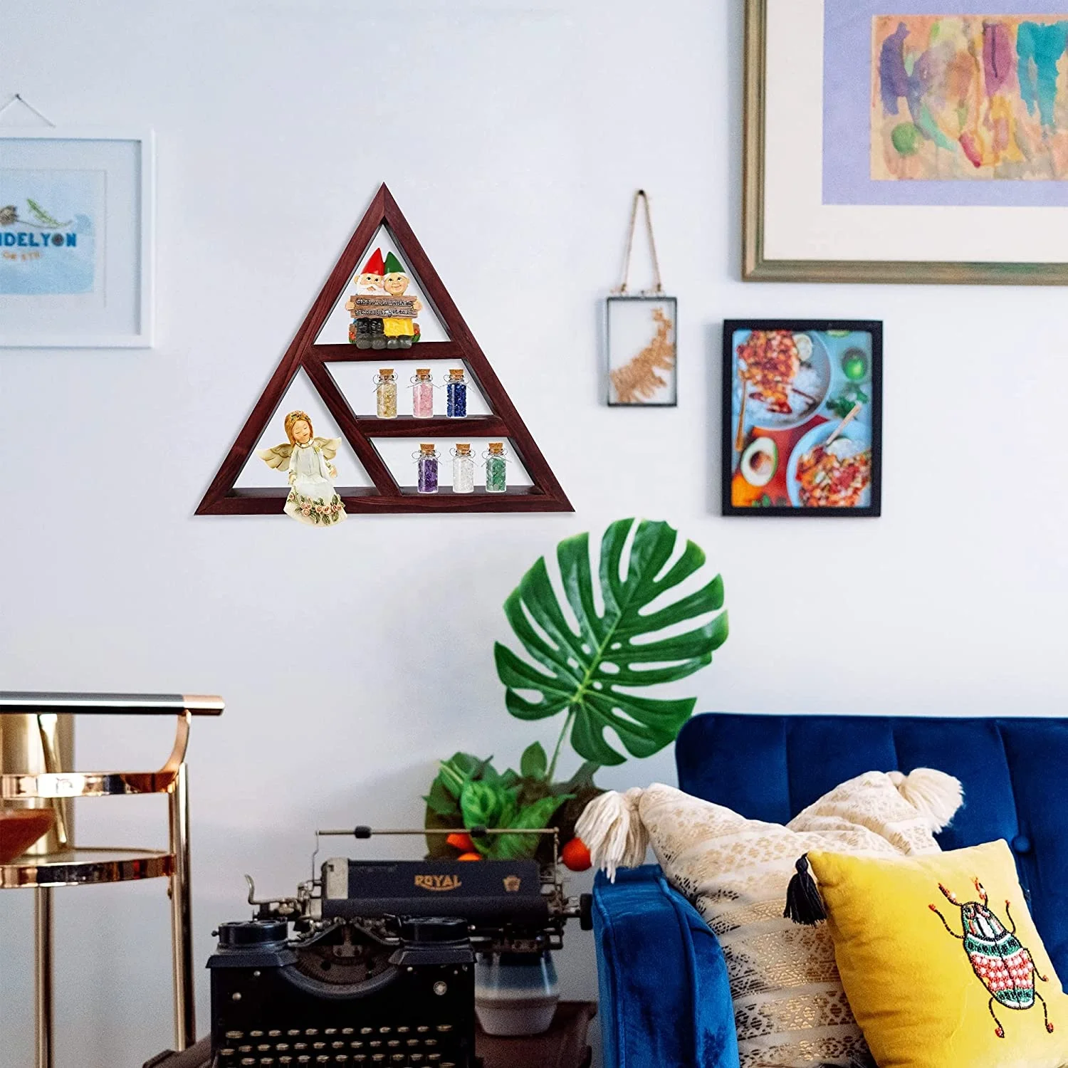 Triangle Shelf for Crystals, Crystal Display Shelf for Stones, Wooden Shelf for Wall Witchy Decor