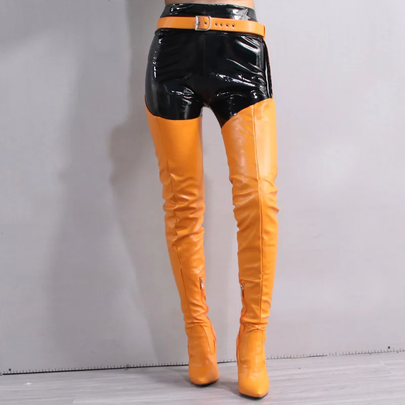 New Arrivals 2021 PU Thigh High Boots with Matching Coat Long Heeled Boots Women Fashion Belt Thigh Boots