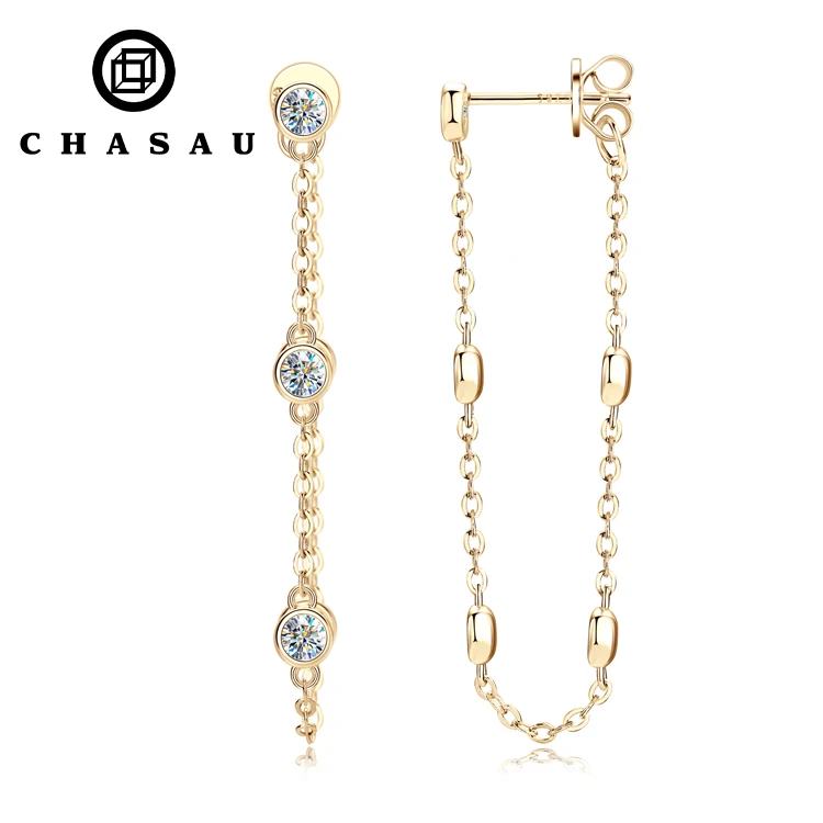 Wholesale of New product Long Chain Tassel 925 Sterling Silver Bezel 3mm Moissanite Drop Earrings for Women