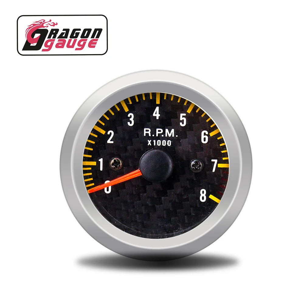 Dragon Gauge 2' 52mm Black Carbon Face 0~ 8000 RPM Meter Car Tachometer Gauge Universal 12v Auto Meter For Racing Gauge (6050)