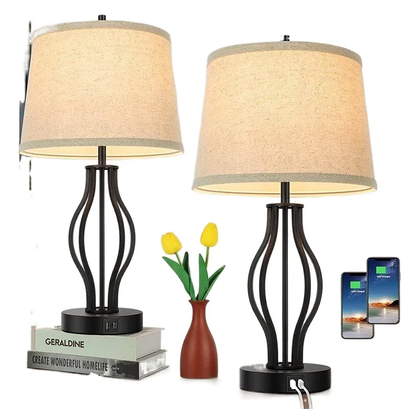 Popular Table Lamp Bedroom Bedside Lamp Retro Simple Touch Dimmer Switch Usb Charging American Style Desk Lamp