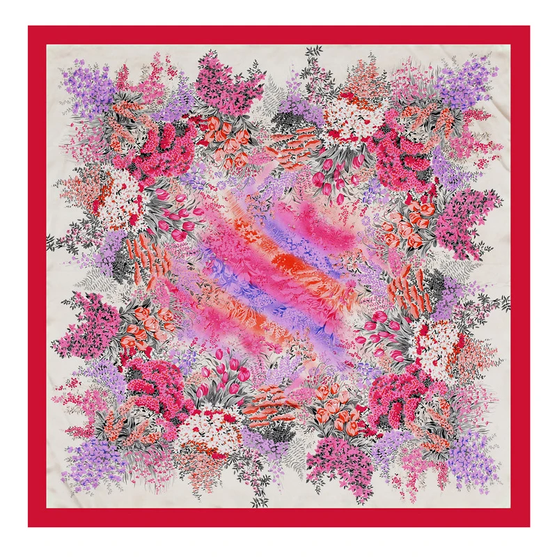Suppliers fashion colored floral printed satin designer hair scarf custom personalized women silk logo scarf