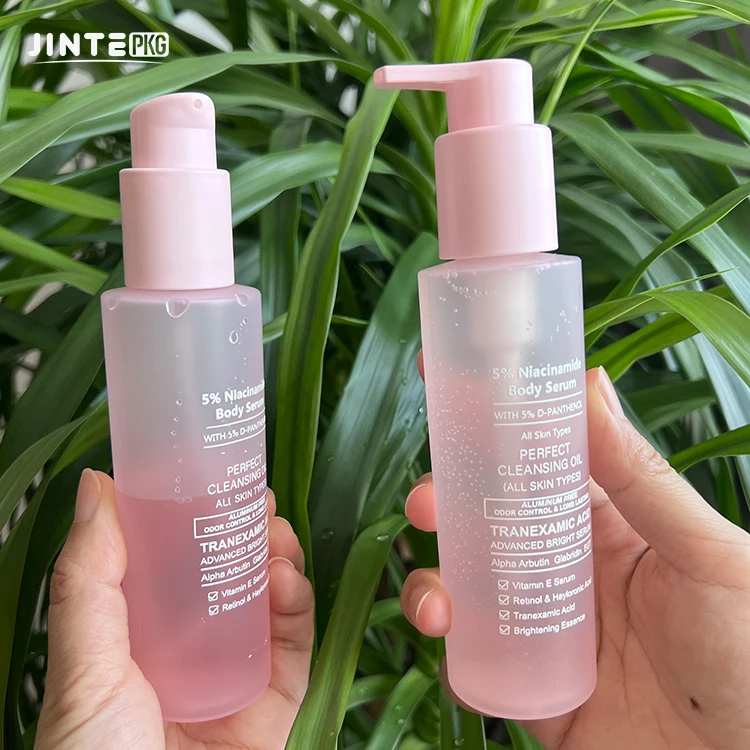 Lovely Pink Color Empty Plastic Body Care Lotion Bottle For Skincare Packaging with Lotion Pump PET Plastic Frosted Pink Bottle