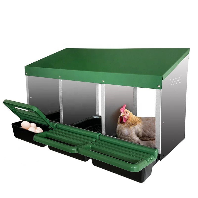 Chicken Nesting Boxes 3 Hole Metal Chicken Egg Laying Box with Swing Perch and Rollout Egg Collection for Chicken Coop