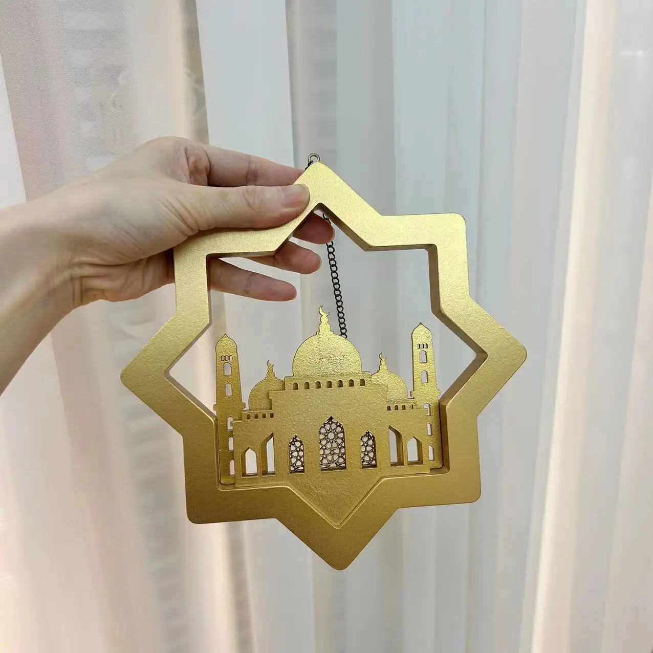 Islamic Mosque Shape Wall Sign Umrah Hajj Festive Gifts Ramadan Mubarak Pendant Muslim Eid Hanging Wooden Decoration
