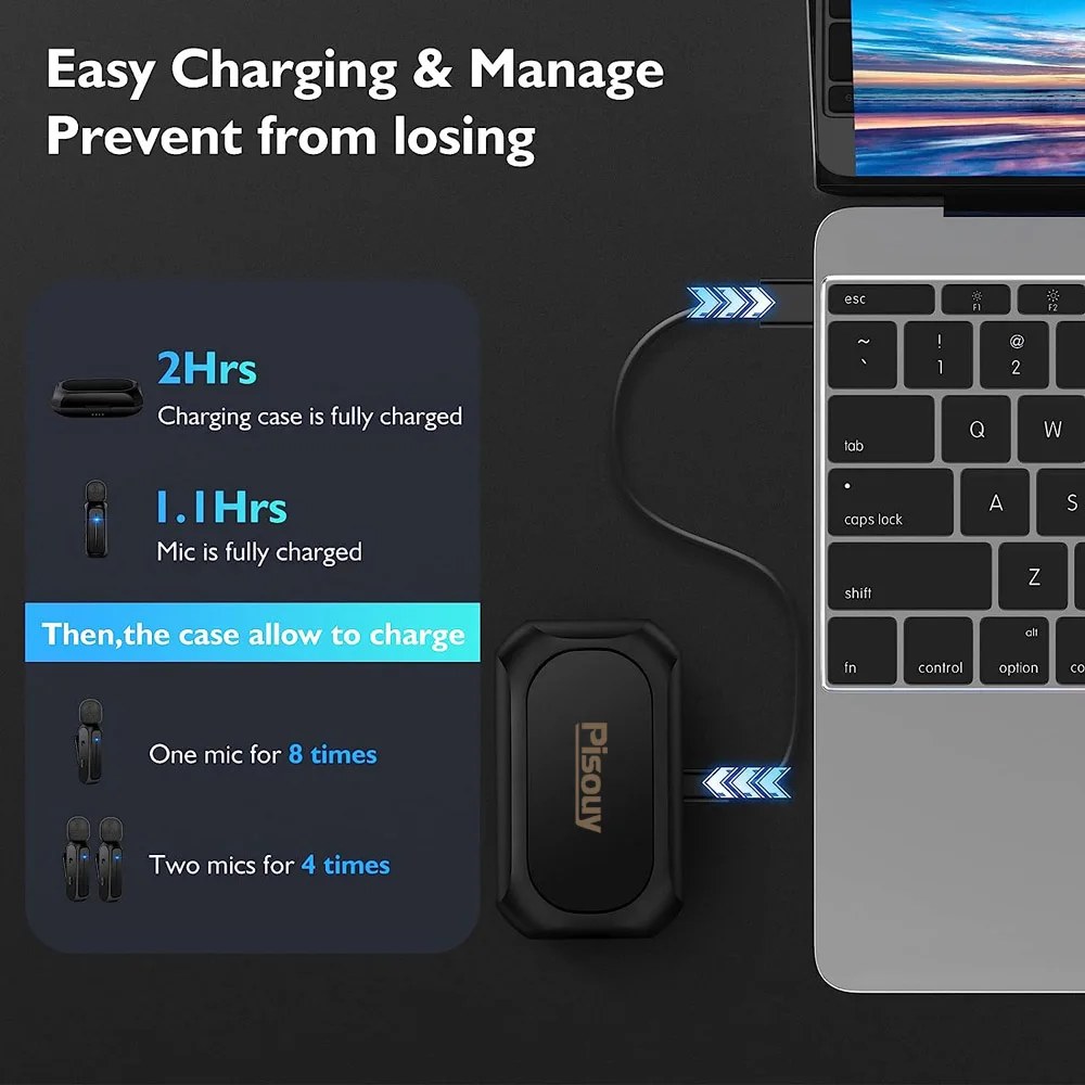 Беспроводной микрофон PISOUY Lavalier с зарядной коробкой для iPhone iPad living
