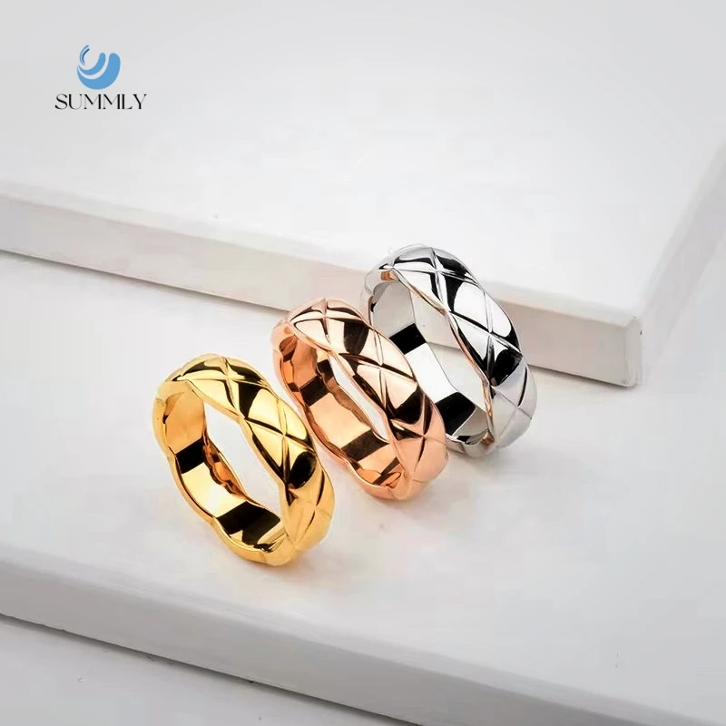 SUMMLY Vintage Pineapple Pattern 18K Gold Plated Stainless Steel Rings Fashion Jewelry