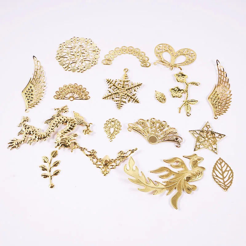 Copper Stickers Art Resin Filler Supplies Fan butterfly wings dragon phoenix leaves snowflake stars Epoxy Resin Material Jewelry