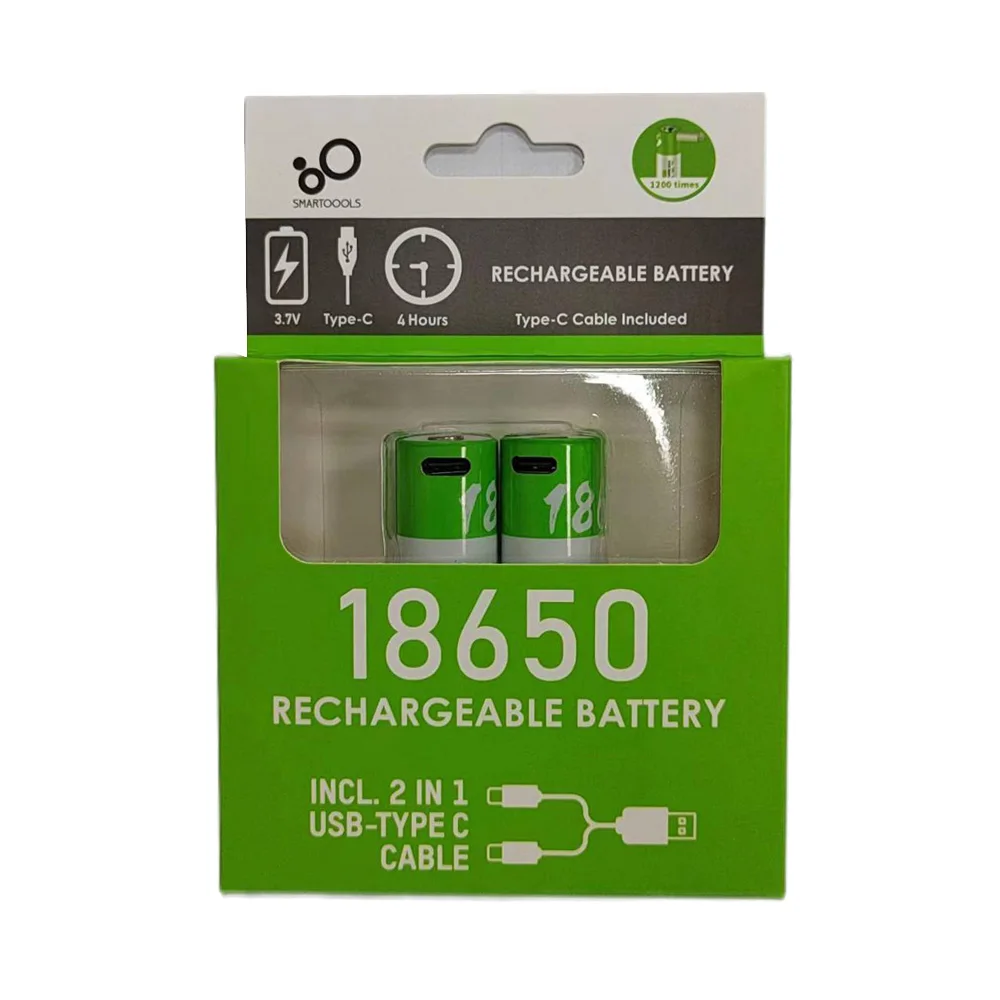 Type-C Recharge 18650 Battery 3.7V Rechargeable Lithium Batteries 1000MAH 2600MAH Reusable 4 6 5 Pack 18650 cells