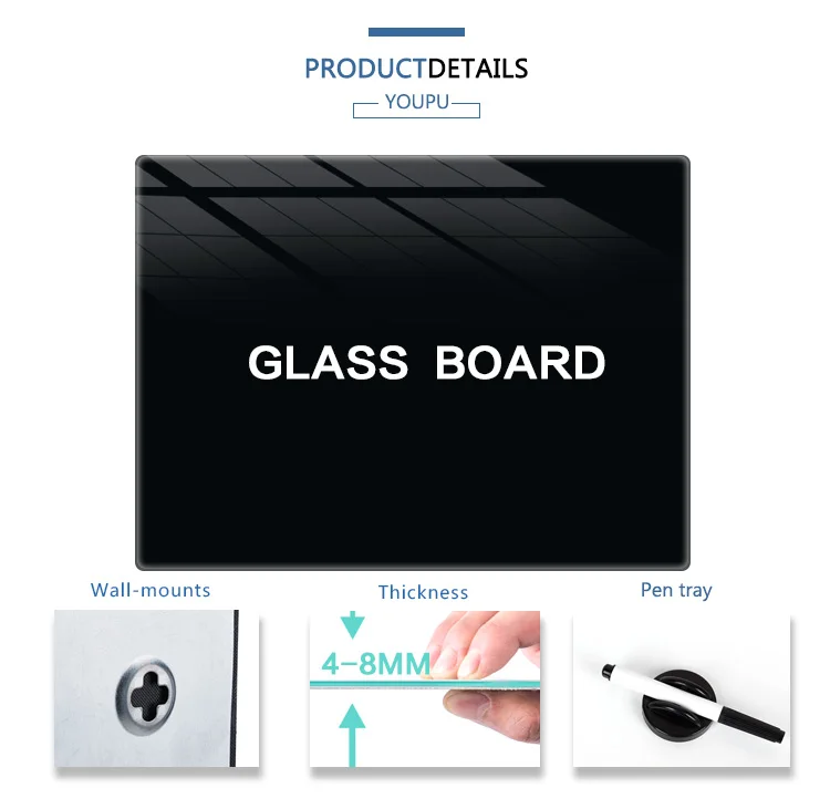 4mm Tempered Safe Cross Hole Magnetic Glassboard Without Frame Wall Mounted Dry Erase Glass Board