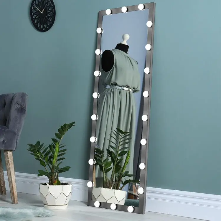 stock in U.S.New design bedroom salon standing Whole body mirror Aluminium dressing Full length mirror with lights