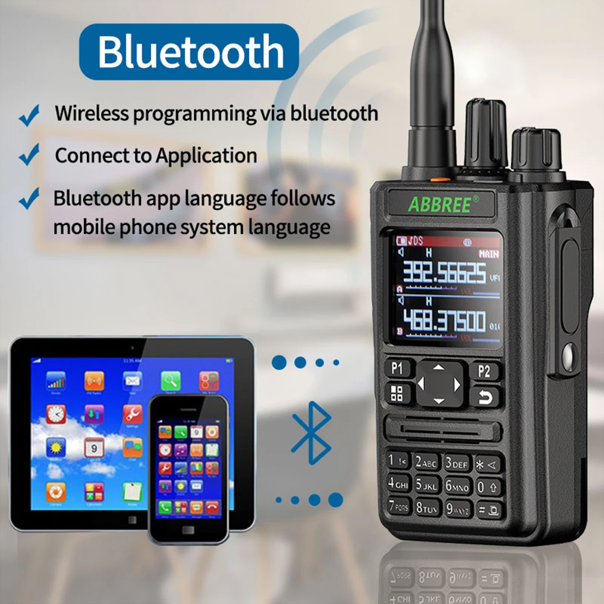 ABBREE AR-869 иди и болтай Walkie Talkie “иди V2 BT программы GPS передатчик 136-520 МГц все Диапазон Wi-Fi ftp-сервер (2-Way радио с Тактический антенна