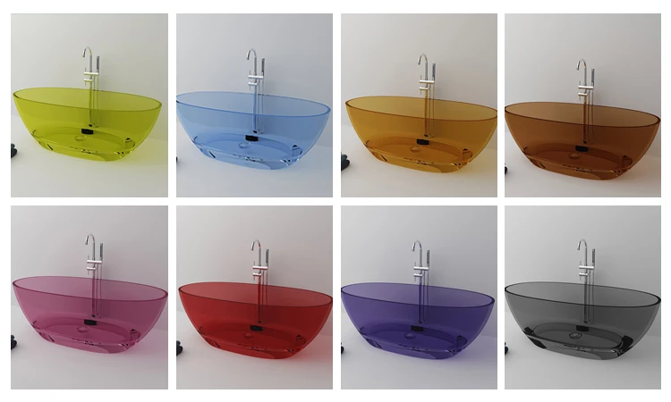 Solid Surface Bath Tub Bathtub Transparent Resin Cast Soaking Crystal Pure Colorful Polyester Modern Gua Freestanding Drainer