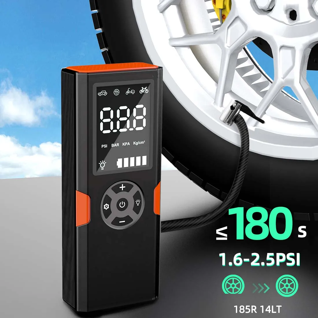 US Stocked Portable Tire Inflator Pump Wireless T-type 19 cylinder movement USB LED light Lithium Battery 3.7V 12000mah 44.4Wh