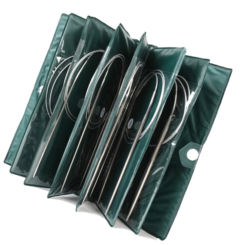 43/65/80/100/120cm Length 11PCS Stainless Steel Circular Knitting Needles Crochet Hook Set Yarn Weave DIY Craft Tools With Bag