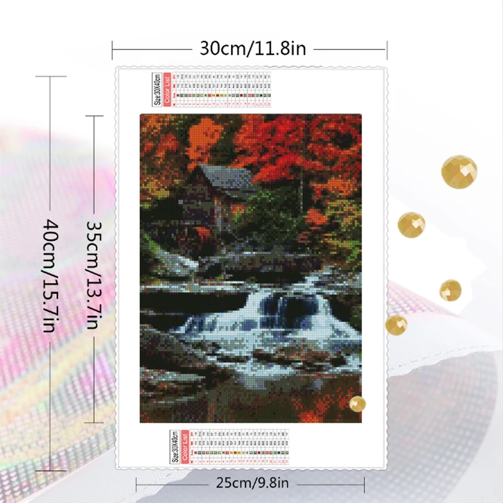 Diamond Painting House Waterfall Landscape Mosaic Home Decor Embroidery Autumn Forest Home Decor Rhinestones Diy Gift Instock