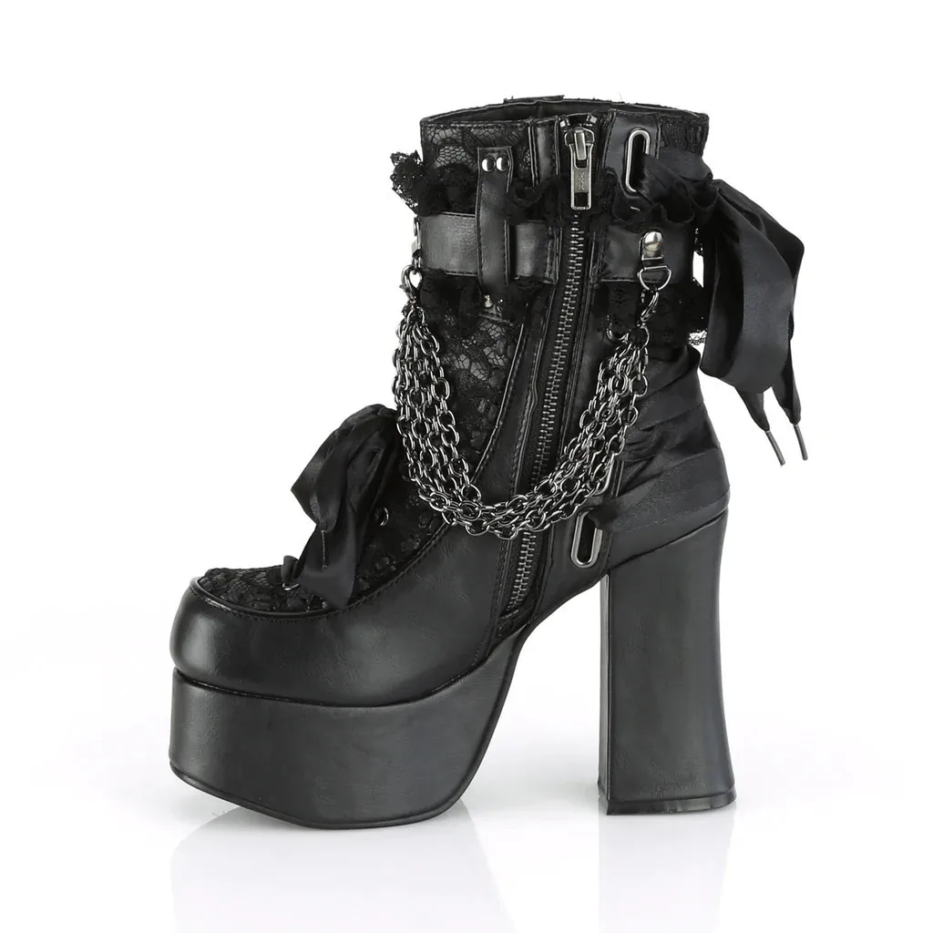 New Arrival Women High Ankle Gothic Boot Zip-up Ankle Punk Boot Shoe with Chain Punk Style Chunky High Platform Leather
