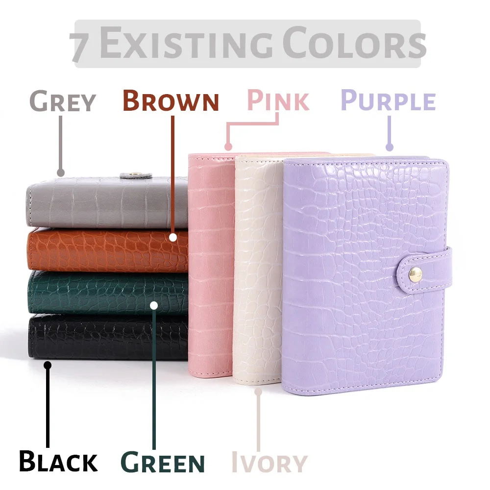 Custom Logo Available A7 Crocodile Mini Ring Cash Binder Leather Document Folder with Cash Stuffing Envelopes Budget Friendly