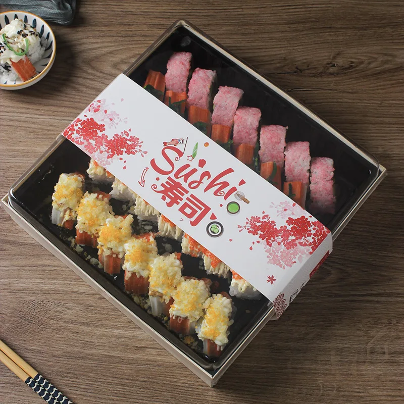 ESTICK Poplar Disposable Wood Sushi Box Container Salad Food Trays with PET Clear Lid Sandwich Dessert Cake Craft Wood Box