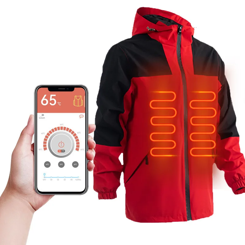 Custom Winter Heated Down Jacket Veste APP Control Smart Battery USB Outdoor Hiking Windbreaker Jacket Heated Clothing for Men