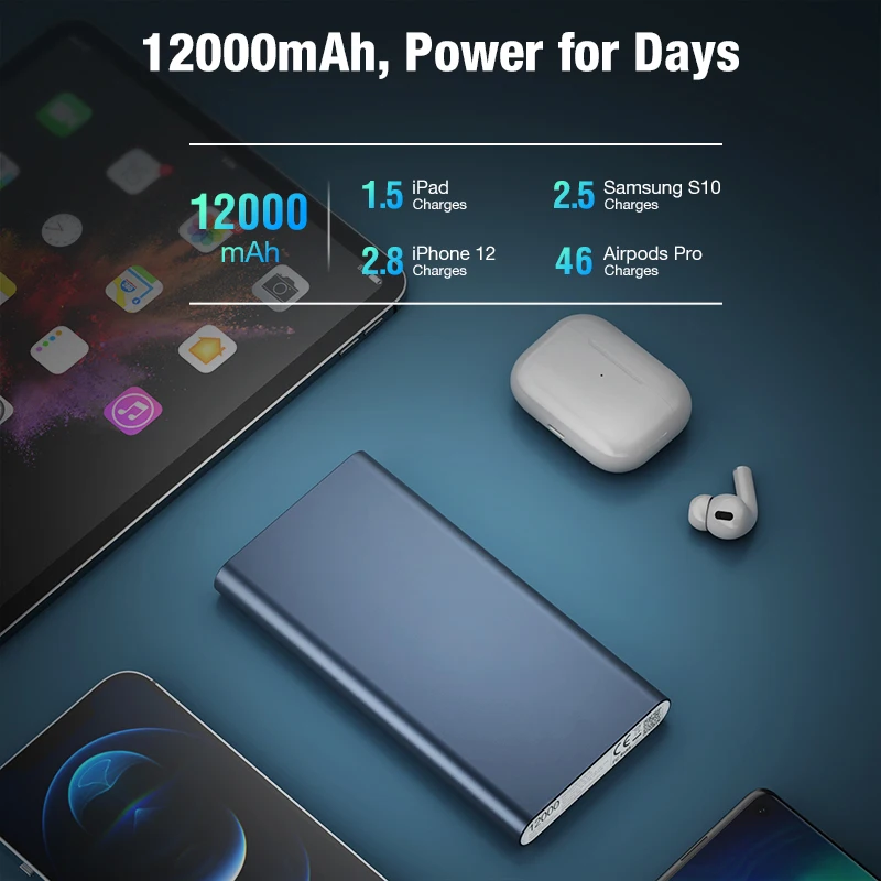Power Bank 2022 Aluminum Outdoor 12000mah 20w Mobile Portable Power Banks For Smartphone