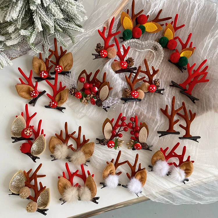 Deer Horn Christmas Hairclips Hair Accessories Party Jewelry Elk Hairpins Bell Hair Clip Antler Christmas Headbands For Women