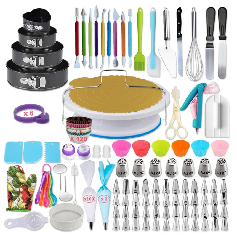 Customizable Cake Decorating Supplies tool Kit 333pcs cake baking decorating accessories tool set with cake turntable